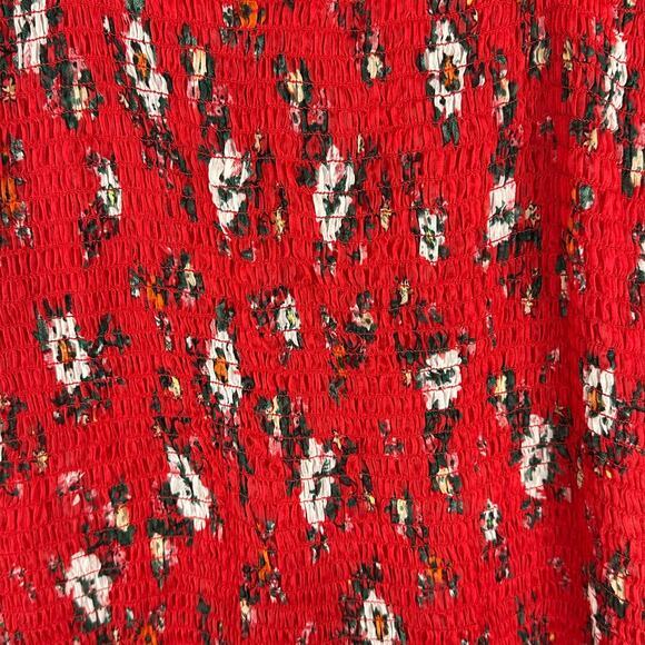 Urban Outfitters Dress Womens Small Red Floral Smocked Maxi Cottagecore Peasant - Picture 5 of 14
